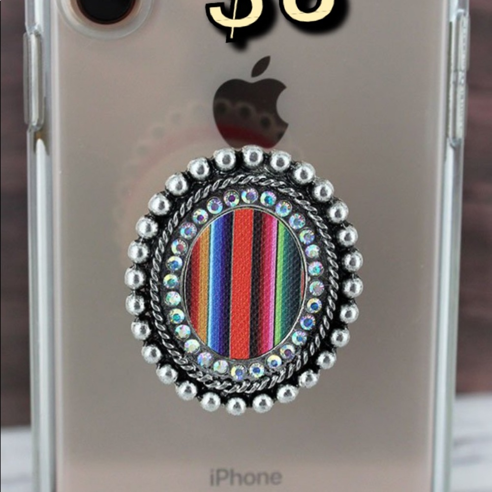 CRYSTAL TRIMMED OVAL/Wood Disk CELL PHONE GRIP